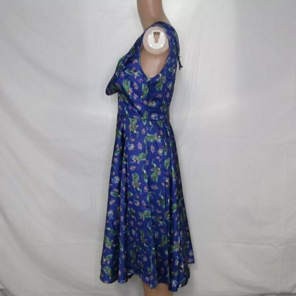 NEW DOLLY AND DOTTY Women's Grace Peacock Pleated Bust Dress Purple - Picture 11 of 11